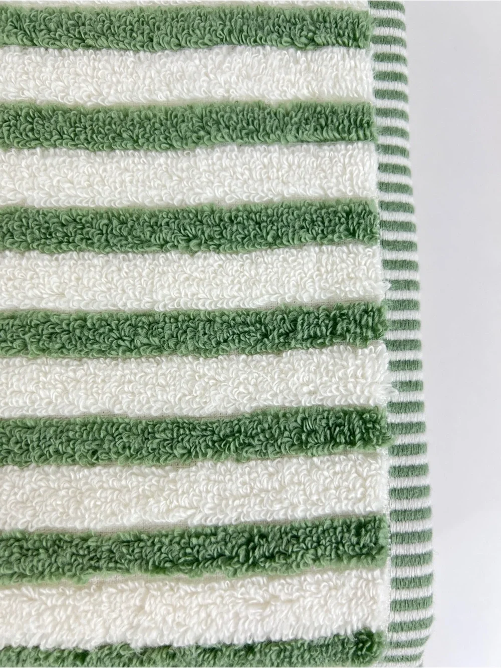 Rachel Zoe Bath Towels Green White Striped Soft Plush 100% Cotton 2 Pc NEW